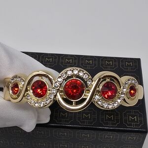 Monet Gold Tone Red Rhinestone Crystal Bangle Bracelet NIB